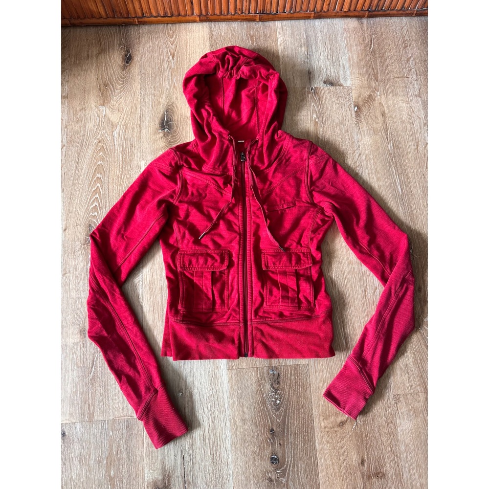 Lululemon Red Full Zip Cargo Pocket Hoodie Jacket Thumbholes Womens Size 4